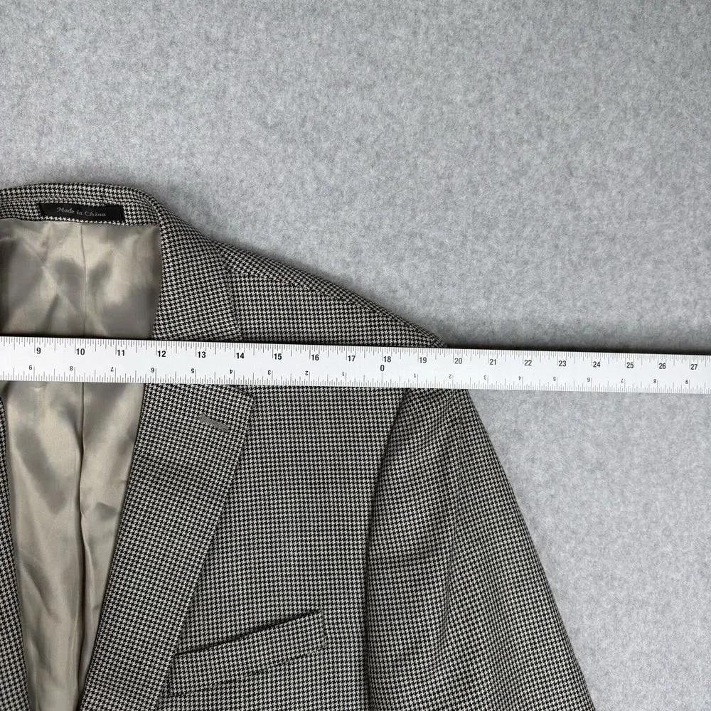 Ralph Lauren Blazer Mens 46L Gray Houndstooth Silk Wool Blend Sports Coat Jacket